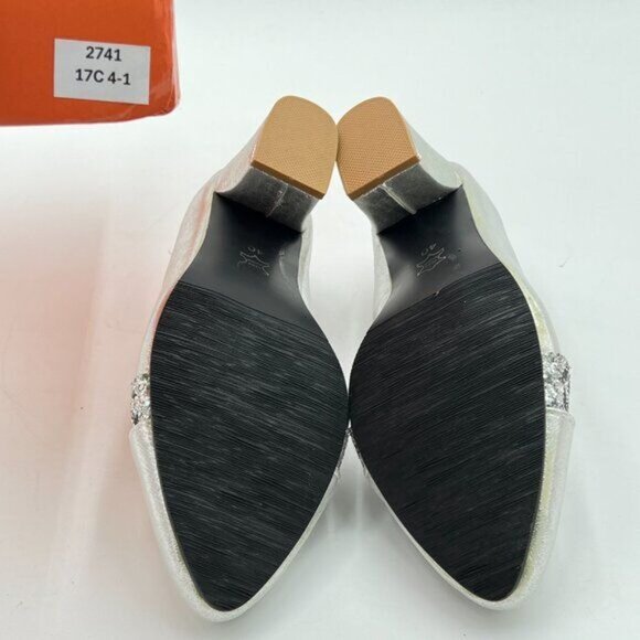 Silver Women Formal Pointed Toe Chunky Heel Pumps Slip On Office Business Ladies - Picture 6 of 7